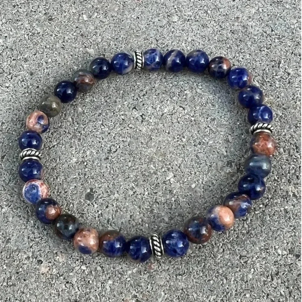 Orange Sodalite, Orange and Blue Orange Jade Stretch Bracelets, Unisex Bracelets - Picture 3 of 3